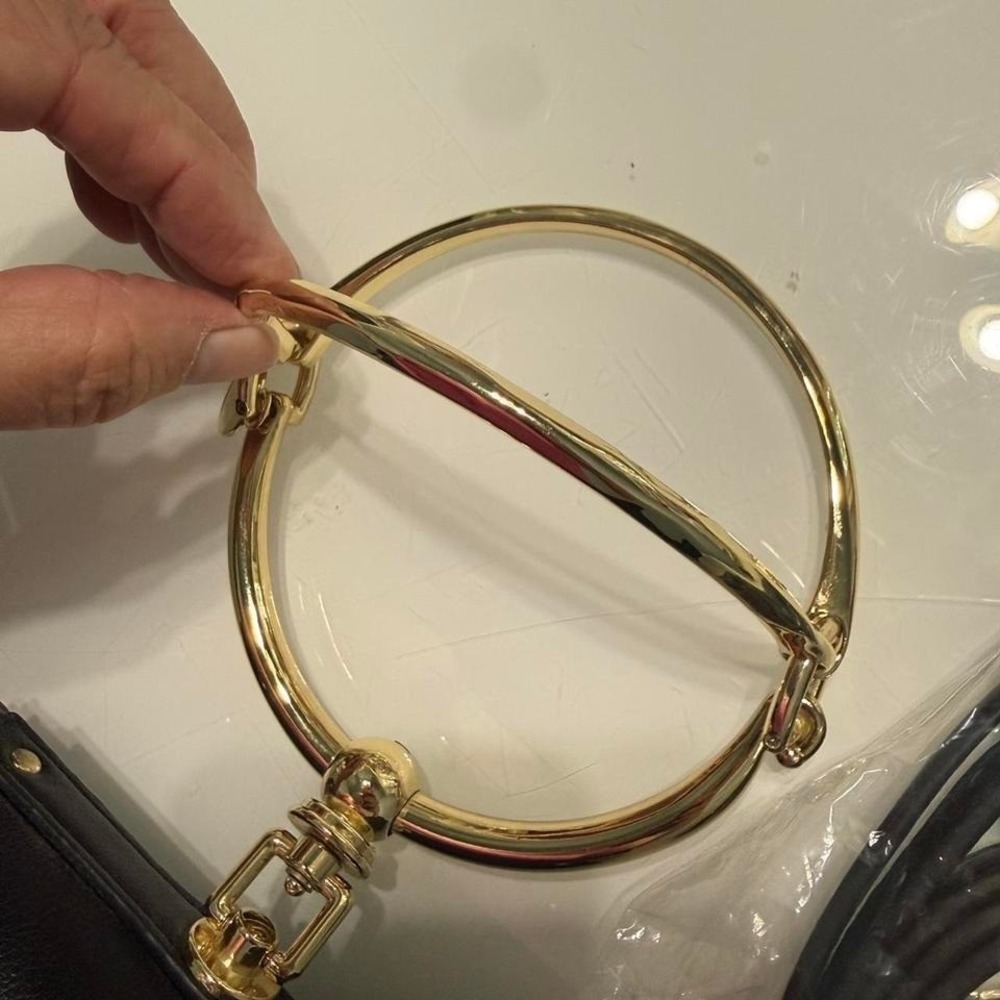 Black Half Moon Crossbody Bag Gold Ring Handle Minimalist Shoulder Bag - Picture 5 of 6